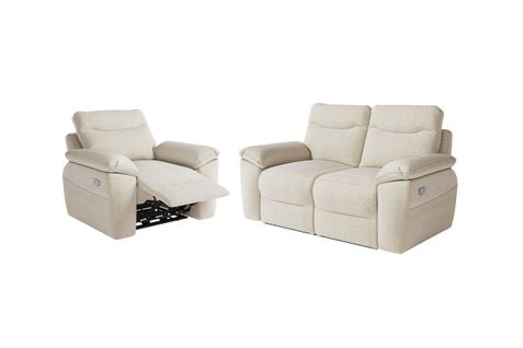 Pack - Canapé De Relaxation Ross Électrique 2 Places Et Fauteuil En Tissu Texturé 3d - Beige