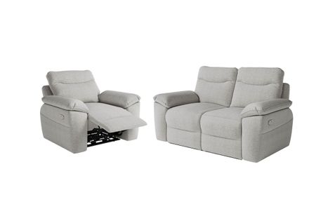 Pack - Canapé De Relaxation Ross Électrique 2 Places Et Fauteuil En Tissu Texturé 3d - Gris Clair