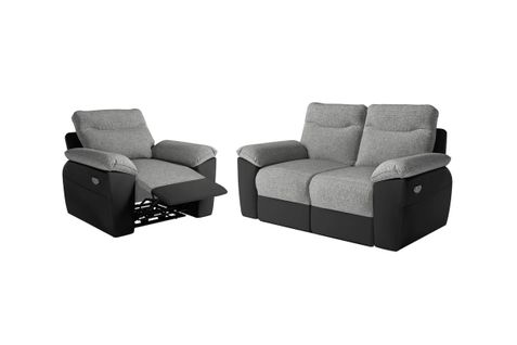 Pack - Canapé De Relaxation Ross Électrique 2 Places Et Fauteuil En Tissu Et Simili - Noir/gris