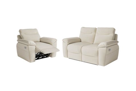 Pack - Canapé De Relaxation Ross Électrique 2 Places Et Fauteuil En Tissu Antitache - Beige