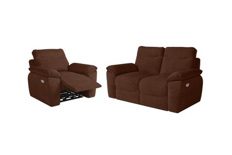 Pack - Canapé De Relaxation Ross Électrique 2 Places Et Fauteuil En Velours Côtelé - Marron