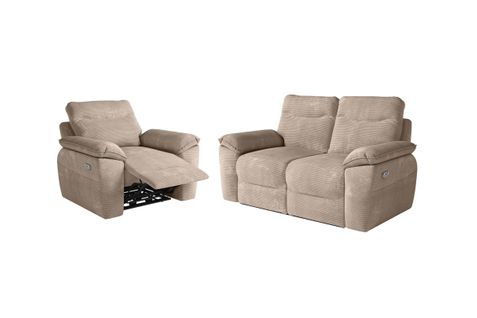 Pack - Canapé De Relaxation Ross Électrique 2 Places Et Fauteuil En Velours Côtelé - Taupe