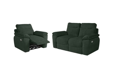 Pack - Canapé De Relaxation Ross Électrique 2 Places Et Fauteuil En Velours Côtelé - Vert Foncé