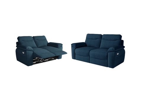 Pack - Canapé De Relaxation Ross Électrique 2 Et 3 Places En Tissu Texturé 3d - Bleu Foncé