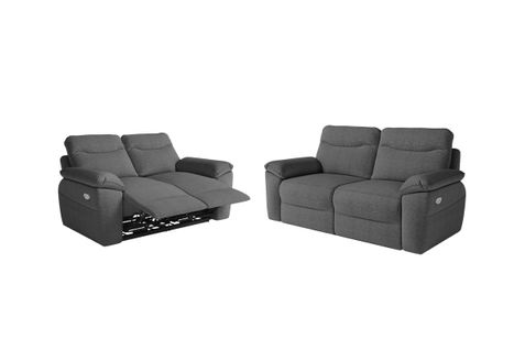 Pack - Canapé De Relaxation Ross Électrique 2 Et 3 Places En Tissu Texturé 3d - Gris Foncé