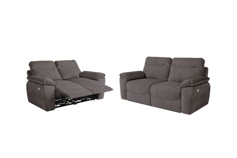 Pack - Canapé De Relaxation Ross Électrique 2 Et 3 Places En Velours Côtelé - Gris