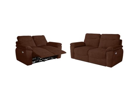 Pack - Canapé De Relaxation Ross Électrique 2 Et 3 Places En Velours Côtelé - Marron