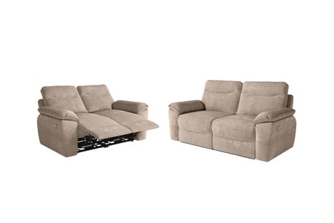 Pack - Canapé De Relaxation Ross Électrique 2 Et 3 Places En Velours Côtelé - Taupe