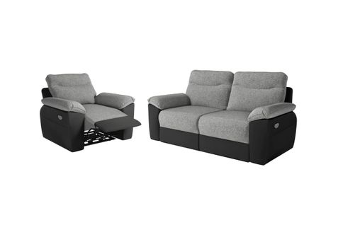 Pack - Canapé De Relaxation Ross Électrique 3 Places Et Fauteuil En Tissu Et Simili - Noir/gris