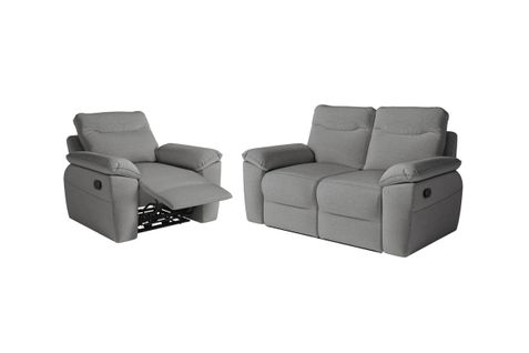 Pack - Canapé De Relaxation Ross Manuel 2 Places Et Fauteuil En Tissu Antitache - Gris