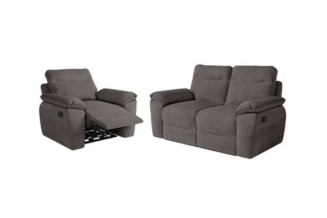 Pack - Canapé De Relaxation Ross Manuel 2 Places Et Fauteuil En Velours Côtelé - Gris