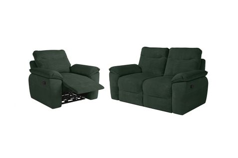 Pack - Canapé De Relaxation Ross Manuel 2 Places Et Fauteuil En Velours Côtelé - Vert Foncé