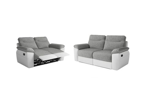 Pack - Canapé De Relaxation Ross Manuel 2 Et 3 Places En Tissu Et Simili - Blanc/gris