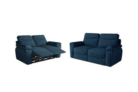 Pack - Canapé De Relaxation Ross Manuel 2 Et 3 Places En Tissu Texturé 3d - Bleu Foncé