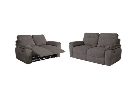 Pack - Canapé De Relaxation Ross Manuel 2 Et 3 Places En Velours Côtelé - Gris