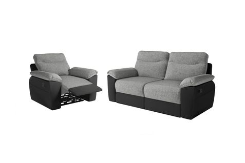 Pack - Canapé De Relaxation Ross Manuel 3 Places Et Fauteuil En Tissu Et Simili - Noir/gris