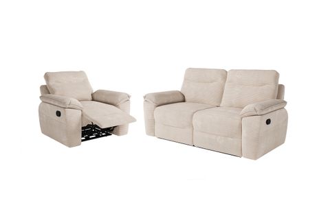 Pack - Canapé De Relaxation Ross Manuel 3 Places Et Fauteuil En Velours Côtelé - Beige