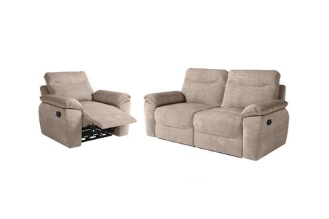 Pack - Canapé De Relaxation Ross Manuel 3 Places Et Fauteuil En Velours Côtelé - Taupe