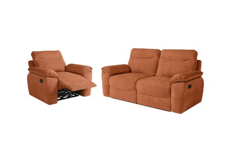 Pack - Canapé De Relaxation Ross Manuel 3 Places Et Fauteuil En Velours Côtelé - Terracotta