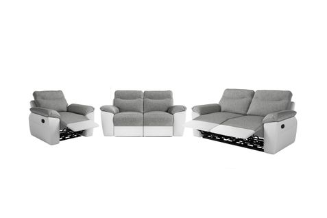 Canapés De Relaxation Ross Manuels 3 Et 2 Places Et Fauteuil En Tissu Et Simili - Blanc/gris