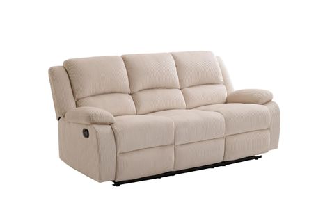 Relaxxo - Canapé De Relaxation Manuel 3 Places Leo En Velours Côtelé - Beige