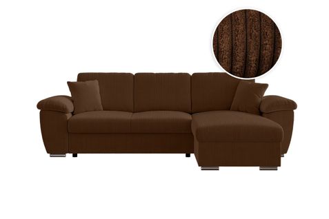 Canapé D'angle Albert Réversible Convertible 4 Places Avec Coffre En Velours Côtelé - Marron