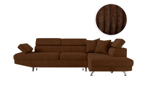 Canapé D'angle Droit Convertible Rio 5 Places Avec Coffre De Rangement En Velours Côtelé - Marron