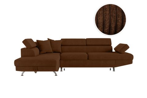 Canapé D'angle Gauche Convertible Rio 5 Places Avec Coffre De Rangement En Velours Côtelé - Marron