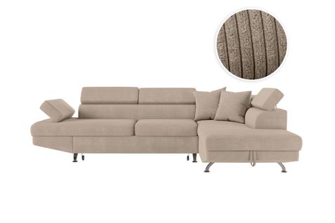 Canapé D'angle Droit Convertible Rio 5 Places Avec Coffre De Rangement En Velours Côtelé - Taupe