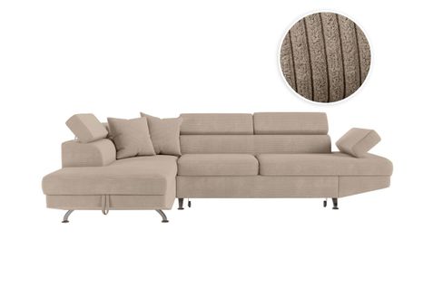 Canapé D'angle Gauche Convertible Rio 5 Places Avec Coffre De Rangement En Velours Côtelé - Taupe