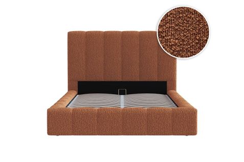Cadre De Lit Bulle Rembourré Avec Coffre En Tissu Bouclette Terracotta - Couchage 140x190cm