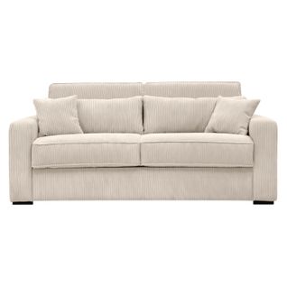 Canapé Convertible Express 3 Places Esio Couchage Quotidien 140x190cm En Velours Côtelé - Beige