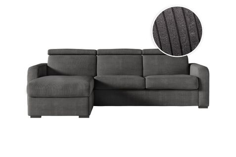 Canapé Carole D'angle Convertible 4 Places Couchage Quotidien 140x190cm En Velours Côtelé - Gris