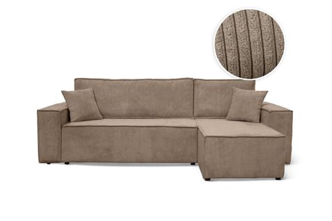 Canapé D'angle Farah Convertible Et Réversible 4 Places En Velours Cotelé - Taupe