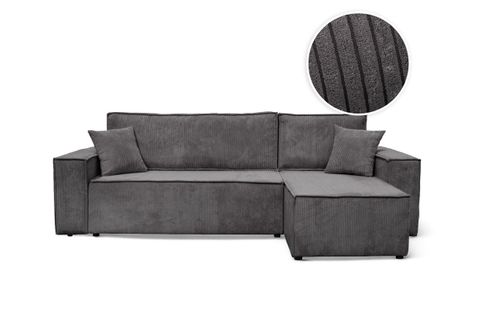 Canapé D'angle Farah Convertible Et Réversible 4 Places En Velours Cotelé - Gris