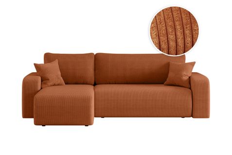 Canapé D'angle Alya Convertible Et Réversible 3 Places En Velours Cotelé - Terracotta