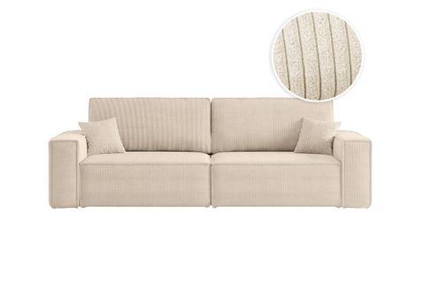 Canapé Droit 3 Places Farah Convertible En Velours Côtelé - Beige