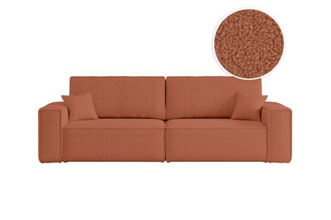 Canapé Droit 3 Places Farah Convertible En Tissu Bouclette - Terracotta
