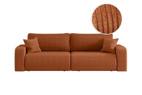 Canapé Droit 3 Places Alya Convertible En Velours Côtelé - Terracotta