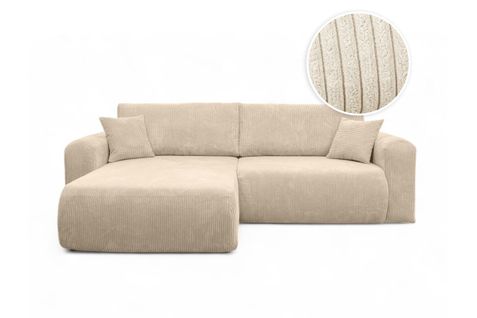 Canapé Alya D'angle Compacte Réversible Et Convertible 4 Places En Velours Côtelé - Beige