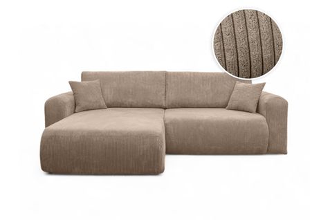 Canapé Alya D'angle Compacte Réversible Et Convertible 4 Places En Velours Côtelé - Taupe