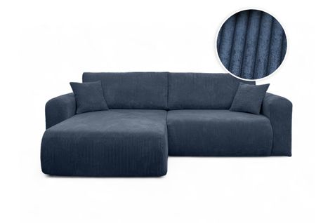 Canapé Alya D'angle Compacte Réversible Et Convertible 4 Places En Velours Côtelé - Bleu Foncé