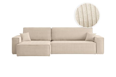 Canapé Farah D'angle Max Réversible Et Convertible 5 Places En Velours Côtelé - Beige