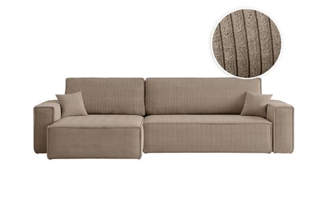 Canapé Farah D'angle Max Réversible Et Convertible 5 Places En Velours Côtelé - Taupe