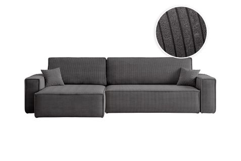 Canapé Farah D'angle Max Réversible Et Convertible 5 Places En Velours Côtelé - Gris