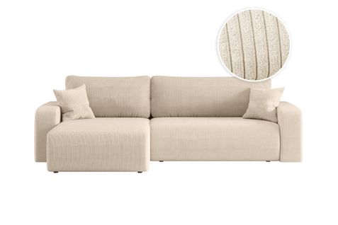 Canapé Alya D'angle Max Réversible Et Convertible 5 Places En Velours Côtelé - Beige