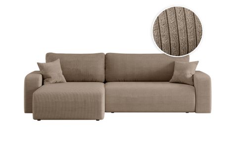 Canapé Alya D'angle Max Réversible Et Convertible 5 Places En Velours Côtelé - Taupe