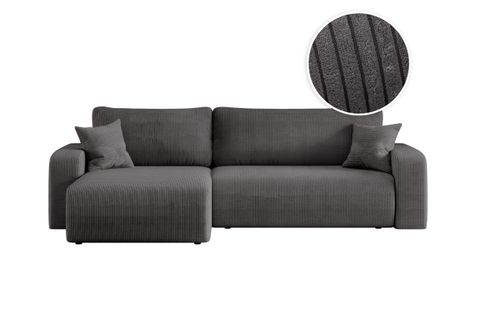 Canapé Alya D'angle Max Réversible Et Convertible 5 Places En Velours Côtelé - Gris