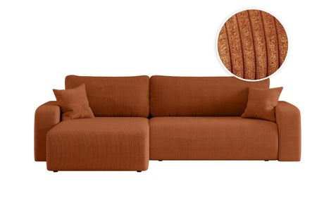 Canapé Alya D'angle Max Réversible Et Convertible 5 Places En Velours Côtelé - Terracotta