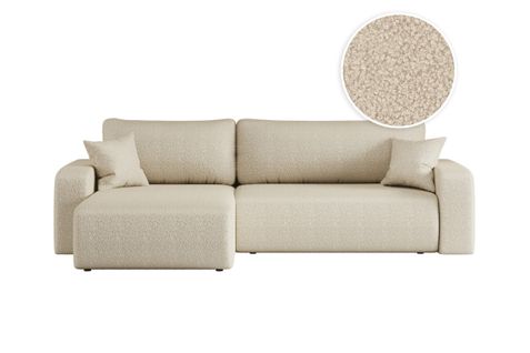 Canapé Alya D'angle Max Réversible Et Convertible 5 Places En Tissu Bouclette - Beige